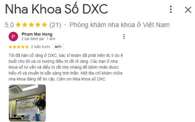 Đánh giá của khách hàng tại nha khoa DXC