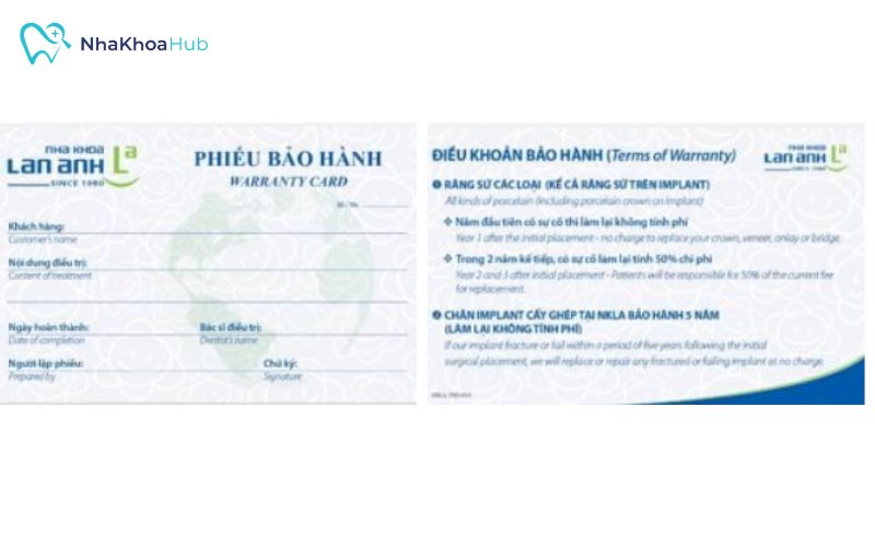 Phiếu bảo hành tại nha khoa Lan Anh Phiếu bảo hành tại nha khoa Lan Anh