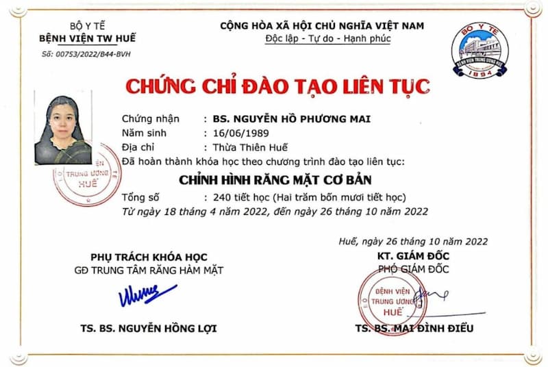 Bác sĩ Nguyễn Hồ Phương Mai giỏi, có chuyên môn