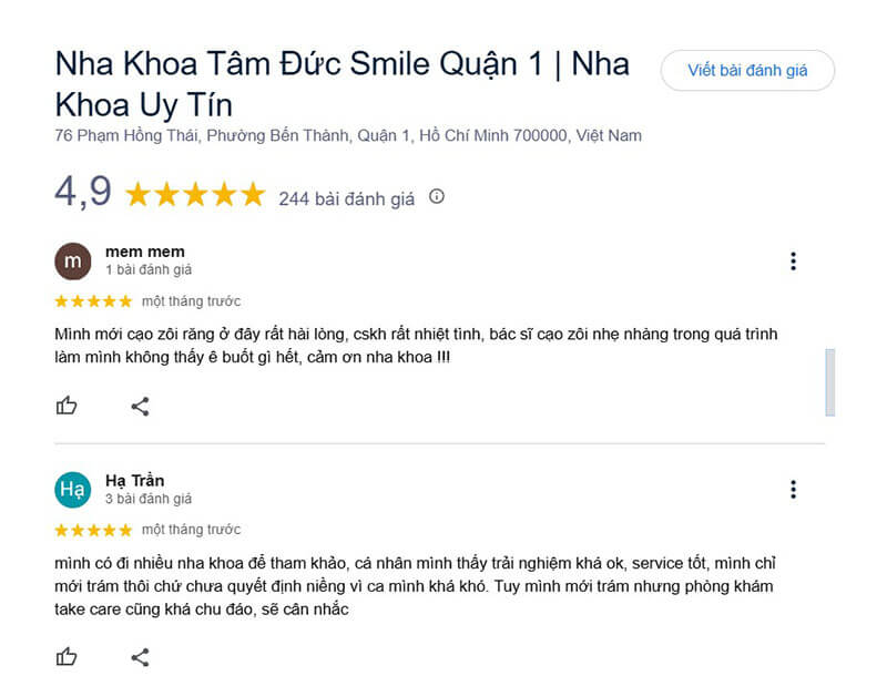 Từ dịch vụ thăm khám tổng quát đến thẩm mỹ nha khoa luôn được đánh giá cao