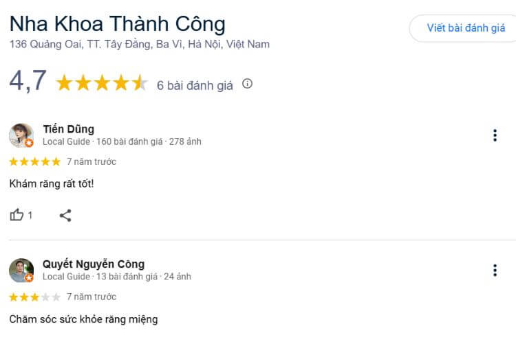 Đánh giá nha khoa Thành Công