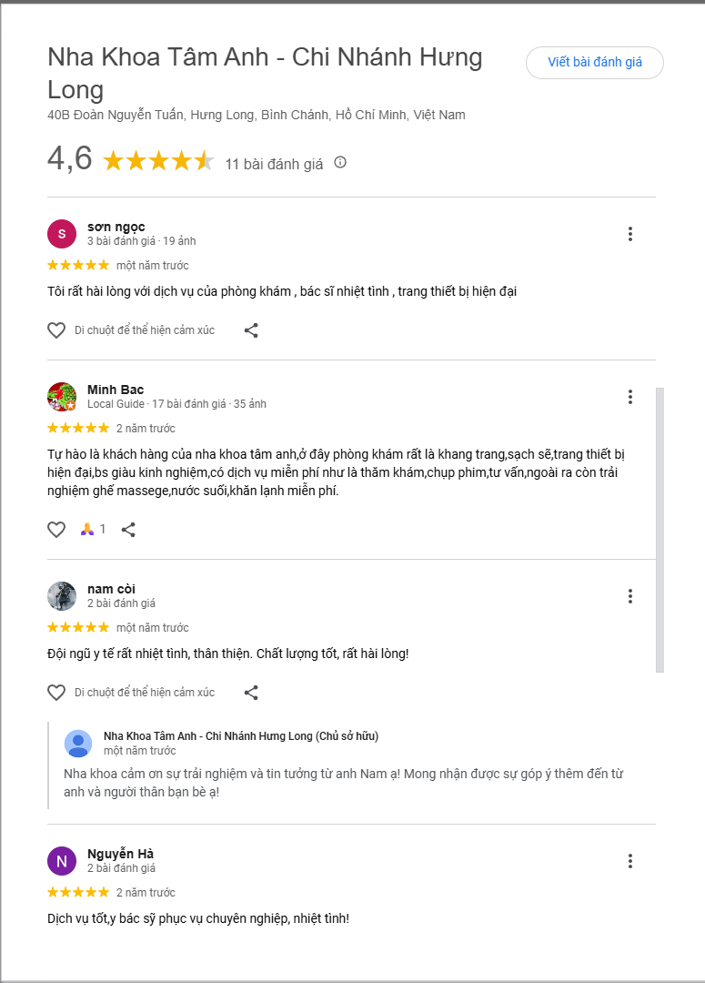 Tâm Anh có 3 phòng nha ở khu vực Bình Chánh