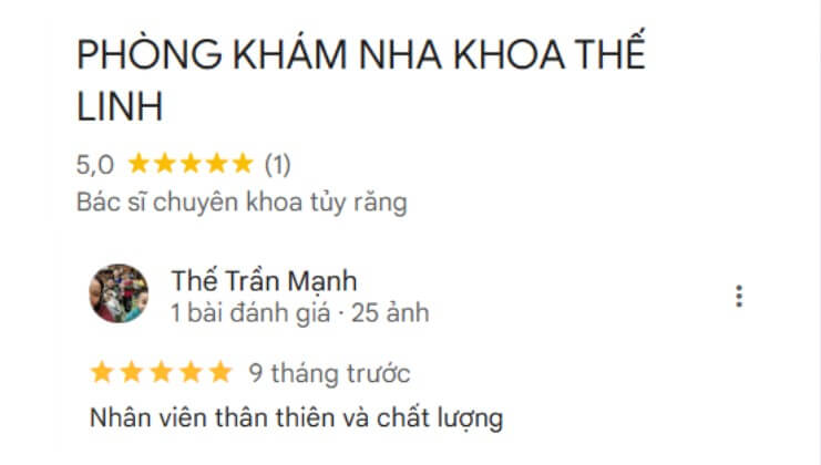 Phòng khám nha khoa Thế Linh được người dân địa phương đánh giá cao