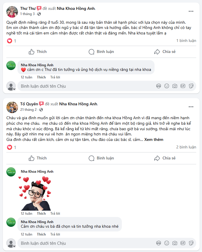 Nha khoa Hồng Anh được bệnh nhân tin tưởng và đánh giá cao