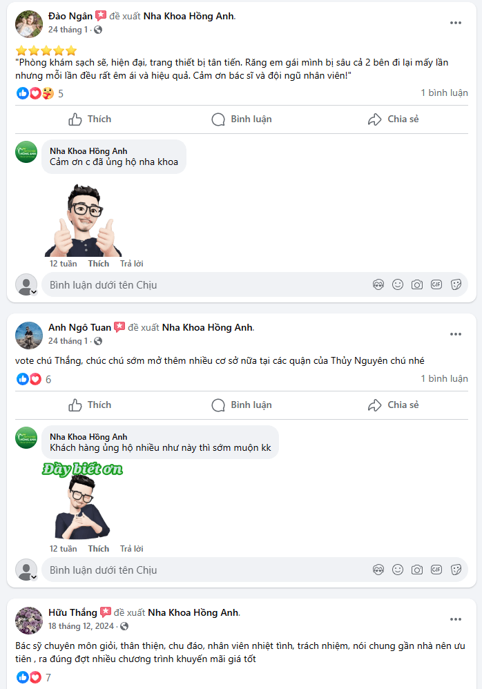 Nha khoa Hồng Anh được bệnh nhân tin tưởng và đánh giá cao