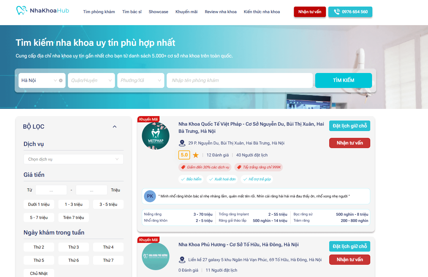 Có thể tham khảo đặt lịch và xem đánh giá qua các nền tảng review như Nhakhoahub