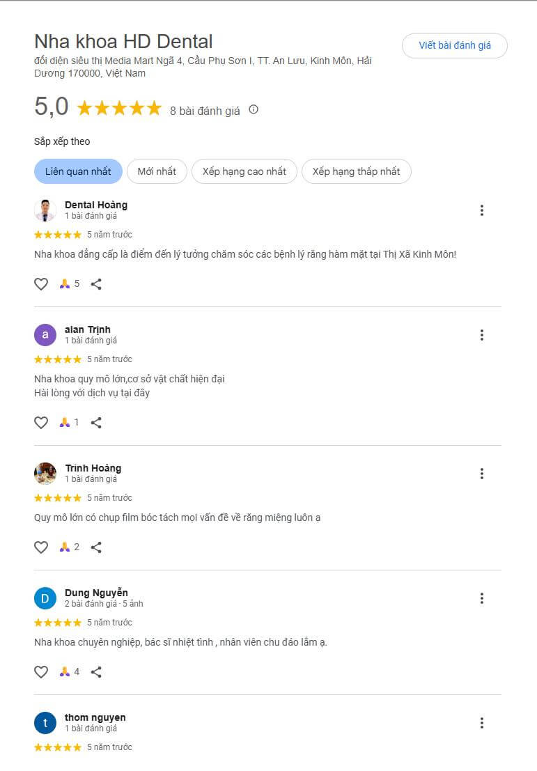 Đánh giá của khách hàng về nha khoa